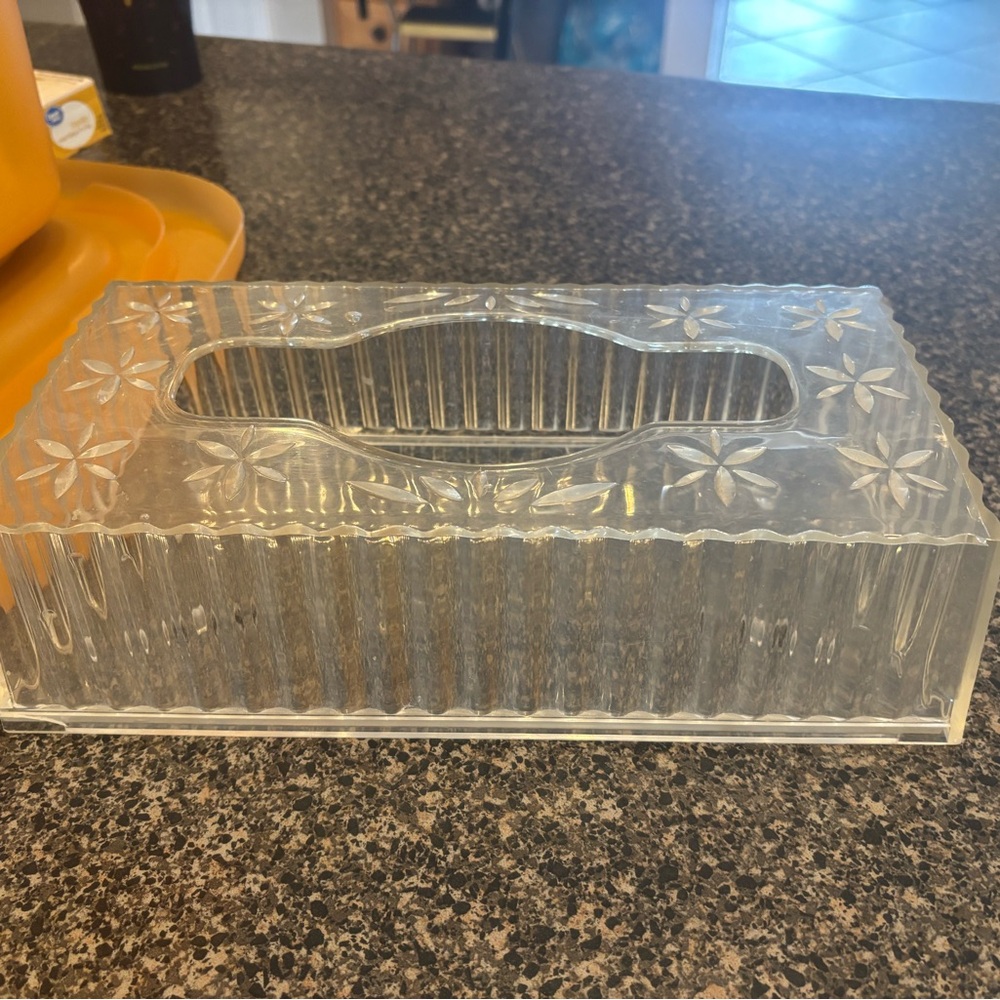 Vintage Lucite Tissue Box Cover Clear Flowers Atomic Mid Century MCM